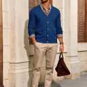 Runcati Mens Cardigan Sweater V Neck Button Down Sweaters Long Sleeve Lightweight Fall Knit Outwear with Pockets (S)