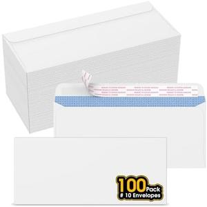 CREGEAR #10 Self Seal Security Envelopes, 100 Count, 4-1/ 8" x 9-1/ 2", 24 lb Paper, NO Window, White, Strip and Seal for Privacy & Business