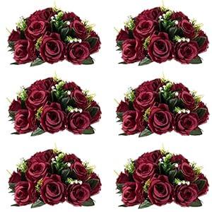 Inweder Flower Centerpieces for Wedding Tables: Wedding Table Decorations Burgundy Flower Balls Centerpieces for Engagement Cerebration Party Center Pieces 6 Packs