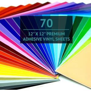 Bright Idea Permanent Vinyl, 70 Pack 12 "x 12" Vinyl Sheets Compatible with Cutting Machine,Permanent Bundle for Crafter