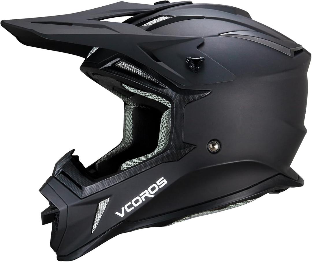 VCOROS Adult Motocross Dirtbike Helmets H637 DOT Approved, Matte Black, Medium