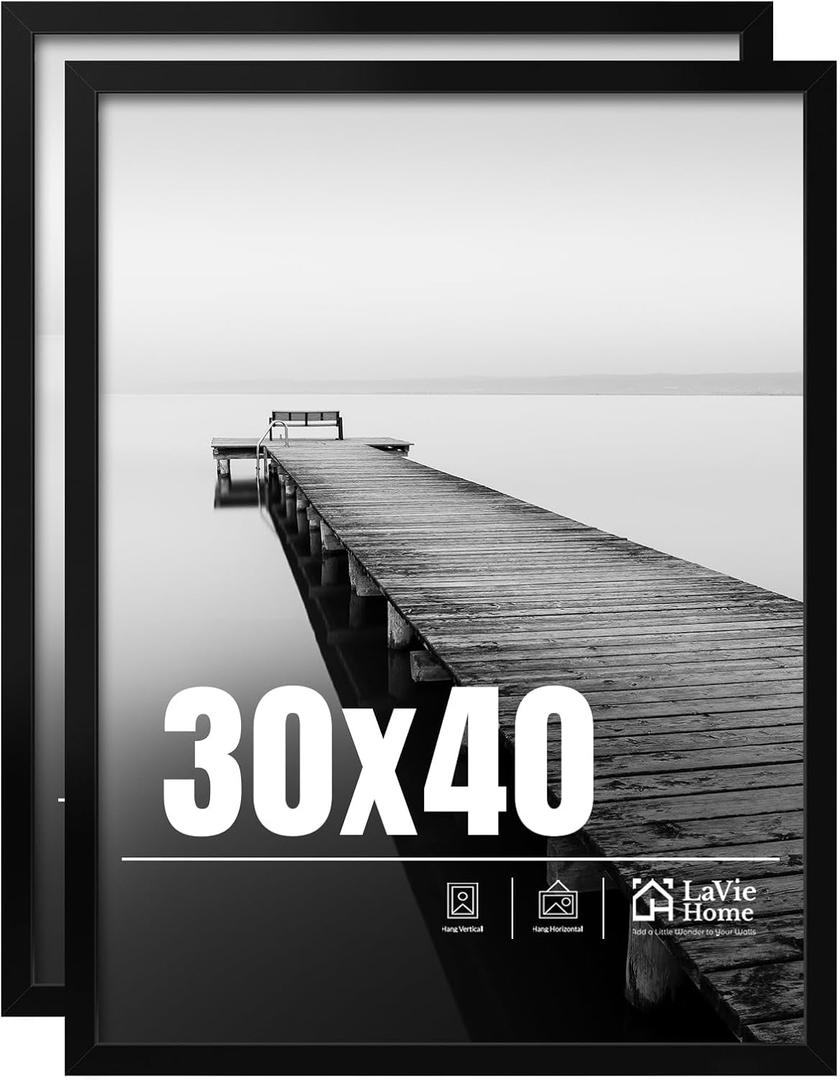 LaVie Home 30x40 Picture Frame 2 pack, Display Pictures 30 x 40 Poster Frame, 30x40 Black Photo Frame with HD Plexiglass, Display Frame for Vertical or Horizontal, Classic Collection