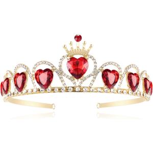 Evie Red Heart Tiara Descendants Costume Headdress Queen of Hearts Gold Crown for Halloween Parties