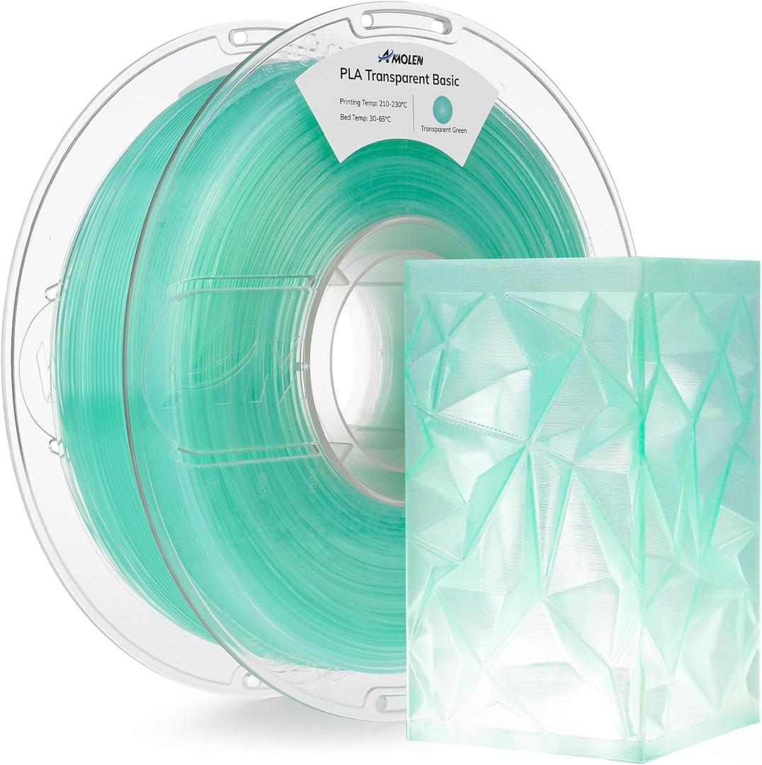 AMOLEN 3D Printer Filament Crystal PLA Transparent 1.75mm, Crystal Green Clear Printing, Low Warping & No-Bubbles, Dimensional Accuracy +/- 0.02 mm, Fits Most FDM 3D Printers, 1kg Spool(2.2lbs)