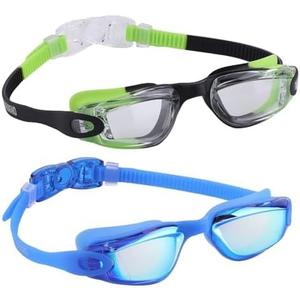 Aegend Kids Swim Goggles, Pack of 2 Swimming Goggles for Children Boys & Girls Age 3-14 (Blue & Clear Green)