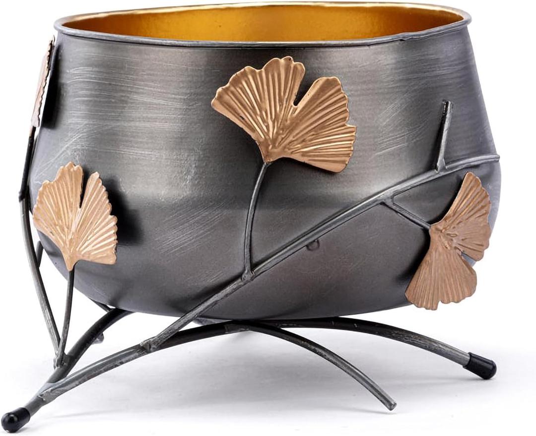 Napco Imports Leaves and Branches 5.5 x 6 Inch Grey and Bronze Tone Metal Small Decorative Footed Serving Bowl