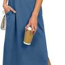 ANRABESS Women Summer Casual Sleeveless Maxi Dress 2026 Crewneck Loose Split Wrinkle-Free Beach Travel Vacation Long Sundress (Medium, Deep Blue)