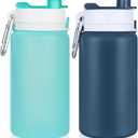 PLTCAT Collapsible Foldable BPA Free Reusable Lightweight Leak-Proof Travel Silicone Water Bottle for Travel, Gym, Hiking, Office, Camping (19 OZ+19 OZ, Green and Navy Blue)