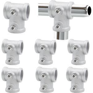 8 PCS 1/2'' 3-Way Pipe Fitting Connector, Aluminum Alloy T-Shape DN15 Tube Industrial Connector Accessory for DIY Building Chairs, Shelving, Vintage Pipe Furniture