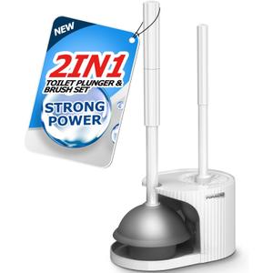 2 in 1 Toilet Brush and Plunger Set,Extended Handle Plunger,Bathroom Cleaning Tools Combo,Cleaning SuppliesBathroom AccessoriesWhite 21inch (1Pack)
