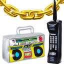 22 Pieces Boom Balloon Inflatable Radio Boombox Mobile Phone and 16 Inch Gold Inflatable Foil Chain Balloons 80s 90s Party Decorations Supplies Cosplay Props Hip Hop Theme Birthdays Weddings