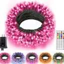 Ollny RGB Valentine's Day Lights Outdoor 200 LEDs 66 FT, 130 Modes Color Changing Connectable Christmas Lights with Remote, Timer & Waterproof, Xmas String Light for All-Year House Decorations (Green Wire)