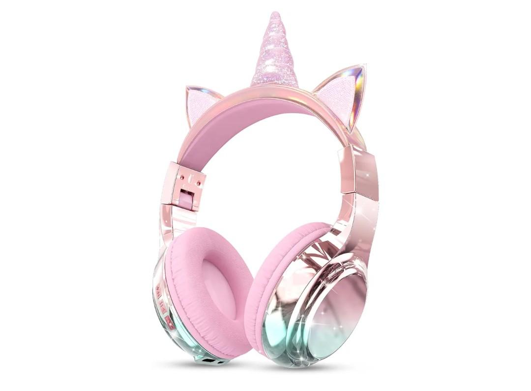 Kids Unicorn Bluetooth Headphones, 60H Playtime, 74/85/94dB Safe Volume Limit, Metallic Gradient Wireless Headset with Mic, Fast Charging, Foldable, Wired Mode for Girls School/Tablet/Travel