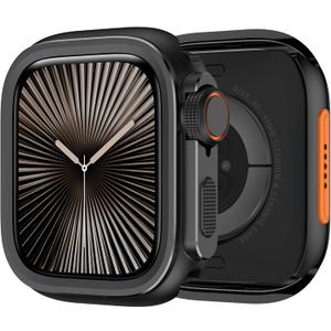 2 in 1 Rugged Case Compatible with Apple Watch Series 11/10 46mm, [Turn 46mm into Ultra] Metal Thin Frame Bumper Case with Back Cover for iWatch 46mm, Black