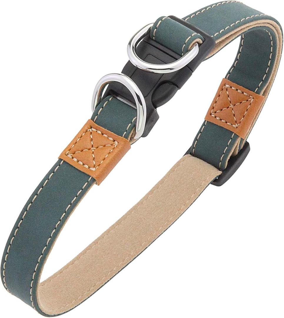 kufun Retro Superfiber Leather Pet Collar Cat Dog Collars(Green,L:14-23" Neck)