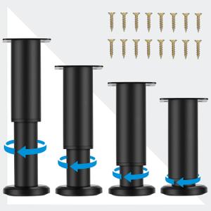[Upgraded] Metal Adjustable Furniture Legs 4.7-7 inch, Heavy Duty Cabinet Legs Extension for Couch/Bed/Desk/Sofa/Table/Chair/Dresser, Replacement Legs for Furniture Set of 4 Black