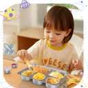 Bakpoco Stainless Steel Divided Plate for Kids Toddler, Non Toxic Portion Control Plate Dinner Plate with Lid for Adults Weight Loss, 2 Pack 5 Sections Rectangular Snack Plate Tray