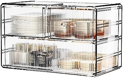 ZHIAI Stackable Storage Drawers, Acrylic Bathroom Counter Organizer Clear Makeup Organizers for Vanity, Kitchen Cabinets, Bathroom, Undersink, Home Organization and Storage (3 Drawers, Pattern A)