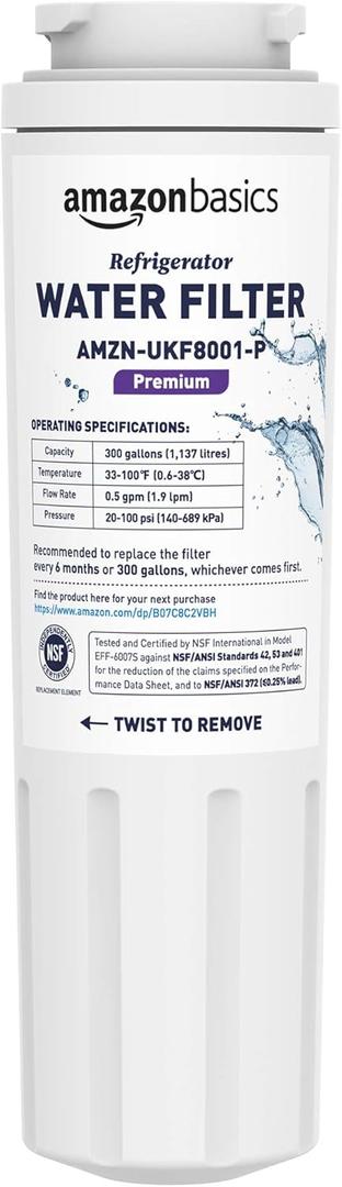Amazon Basics Replacement Maytag UKF8001 Refrigerator Water Filter Cartridge, Easy Install, NSF Certified, No Leaks