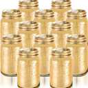 12 Pcs Decorative Mason Jars 16oz Painted Wide Mason Jars for Table Centerpiece DIY Home Decoration Birthday Housewarming Party Wedding Favor(Gold)