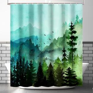 Green Misty Forest Shower Curtain, 72x84 Inch