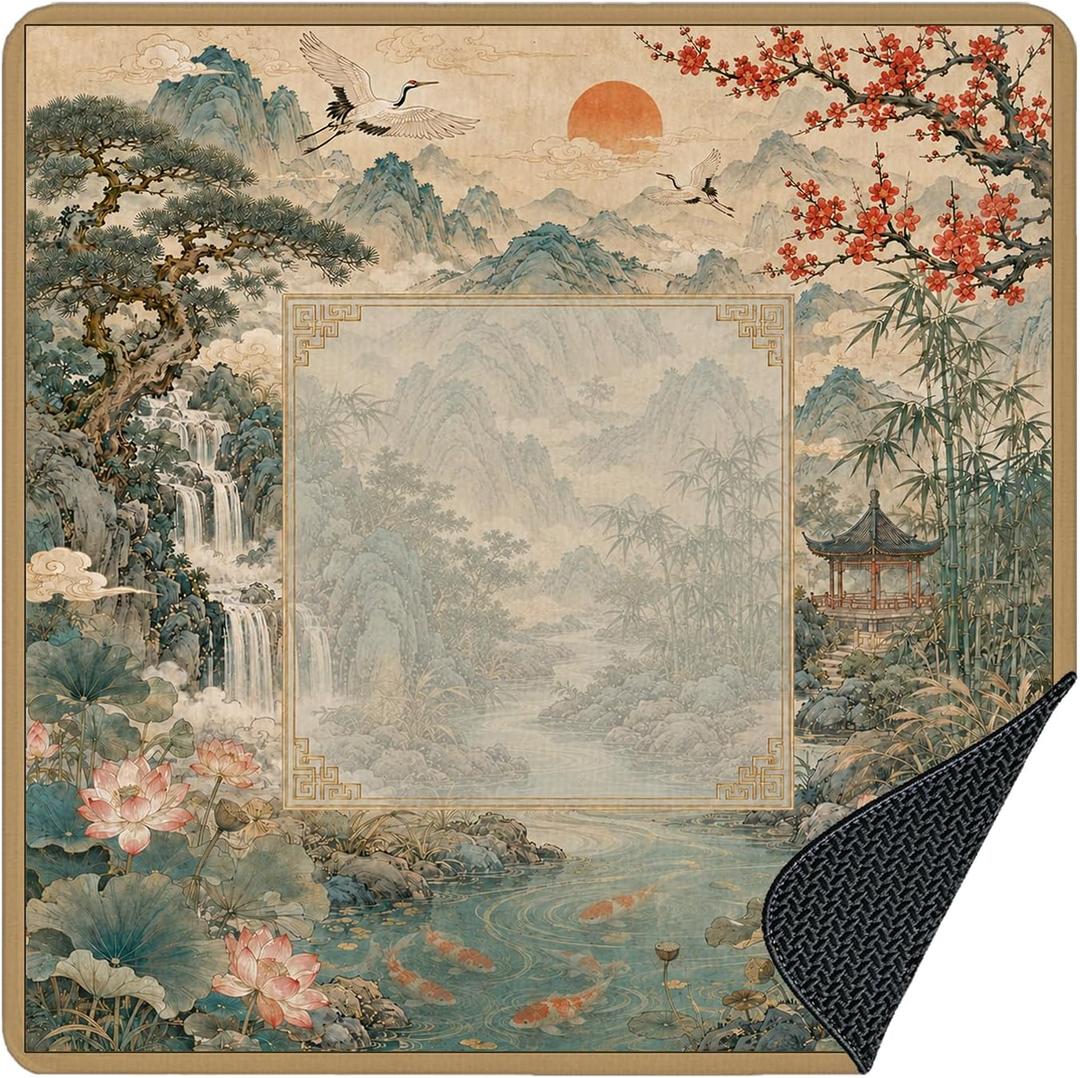Traditional Chinoiserie Mahjong Mat 31.5x31.5in