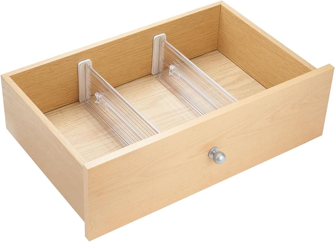 iDesign Plastic Adjustable Deep Drawer Divider, Kitchen, Dresser, Desk, Bathroom and More, The Linus Collection  Set of 2, Expandable 13.25  20.75, Clear