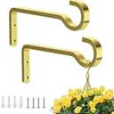 saffruff 6 Inch 2 Pack Heavy Duty Outdoor Plant Hangers for Hanging Baskets, Iron Plant Brackets, Metal Plant Wall Hooks for Lantern, Bird Feeder, Wind Chimes, Gold