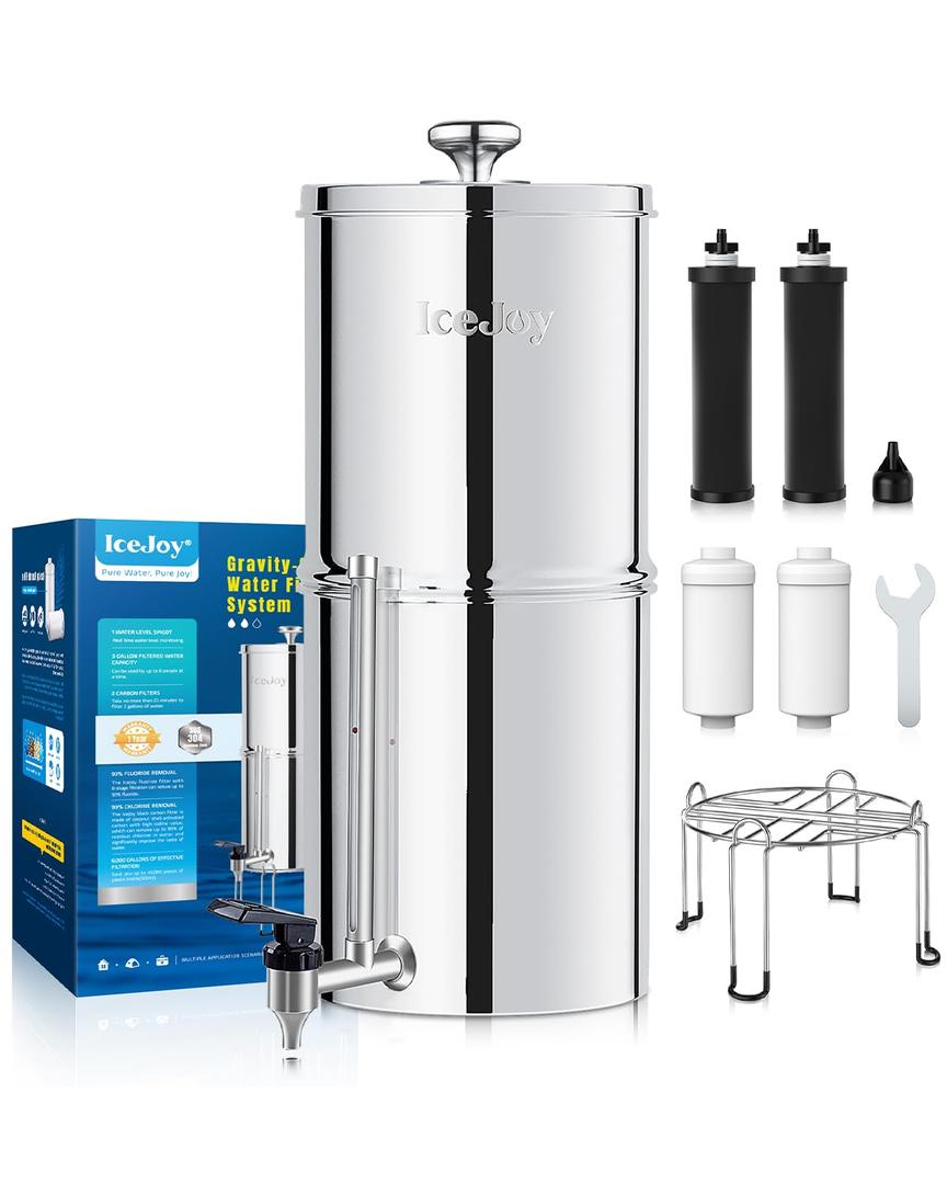 8-Stage Gravity Water Filtration System 3.0 Gallon-304 Stainless Steel Countertop System with 4 Filters and Stand Reduces 99.9% Chlorine, NSF/ANS 42 Certification