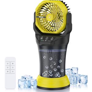 Wilody Misting Fan Portable Camping Fan 42800mAh Battery Powered with Remote Control, RGB Ambient Light with 2L Bucket, Battery Indicator, 120 Auto Oscillating, Timing Function, Grip Handle