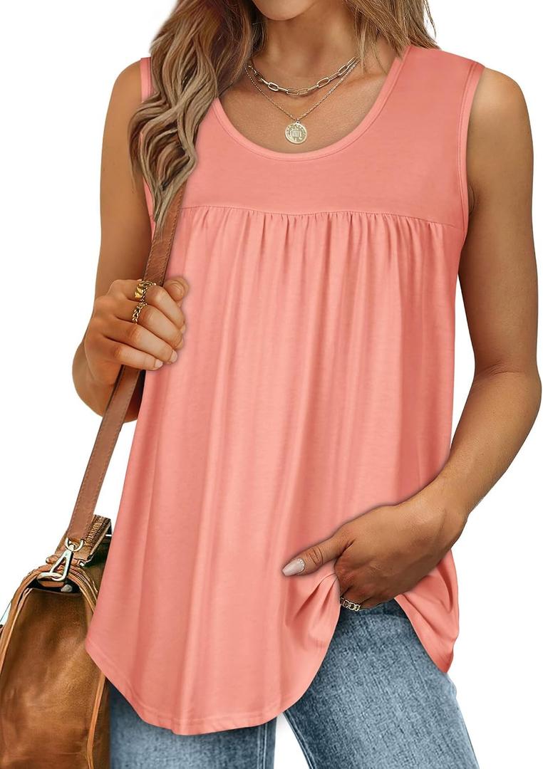 CHICGAL Womens Summer Tank Tops Sleeveless T Shirt Casual Loose Fit Tunic Blouses (Orange, XXL)