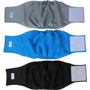 Teamoy Reusable Wrap Diapers for Male Dogs, Washable Puppy Belly Band Pack of 3 (L1, 16"-20" Waist, Black+ Gray+ Lake Blue)