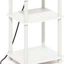 Furinno Just 3-Tier Turn-N-Tube Open Storage Side Table, End Table with USB and Type-C Charging Station, White/White