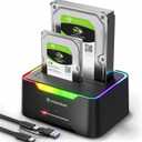 POSUGEAR External Hard Drive Docking Station, RGB Hard Drive Dock for 2.5/3.5 inch SATA HDD SSD, HDD Docking Station with 2 x 20TB Dual Bay, USB 3.0 Hard Drive Reader, Support Offline Clone and UASP