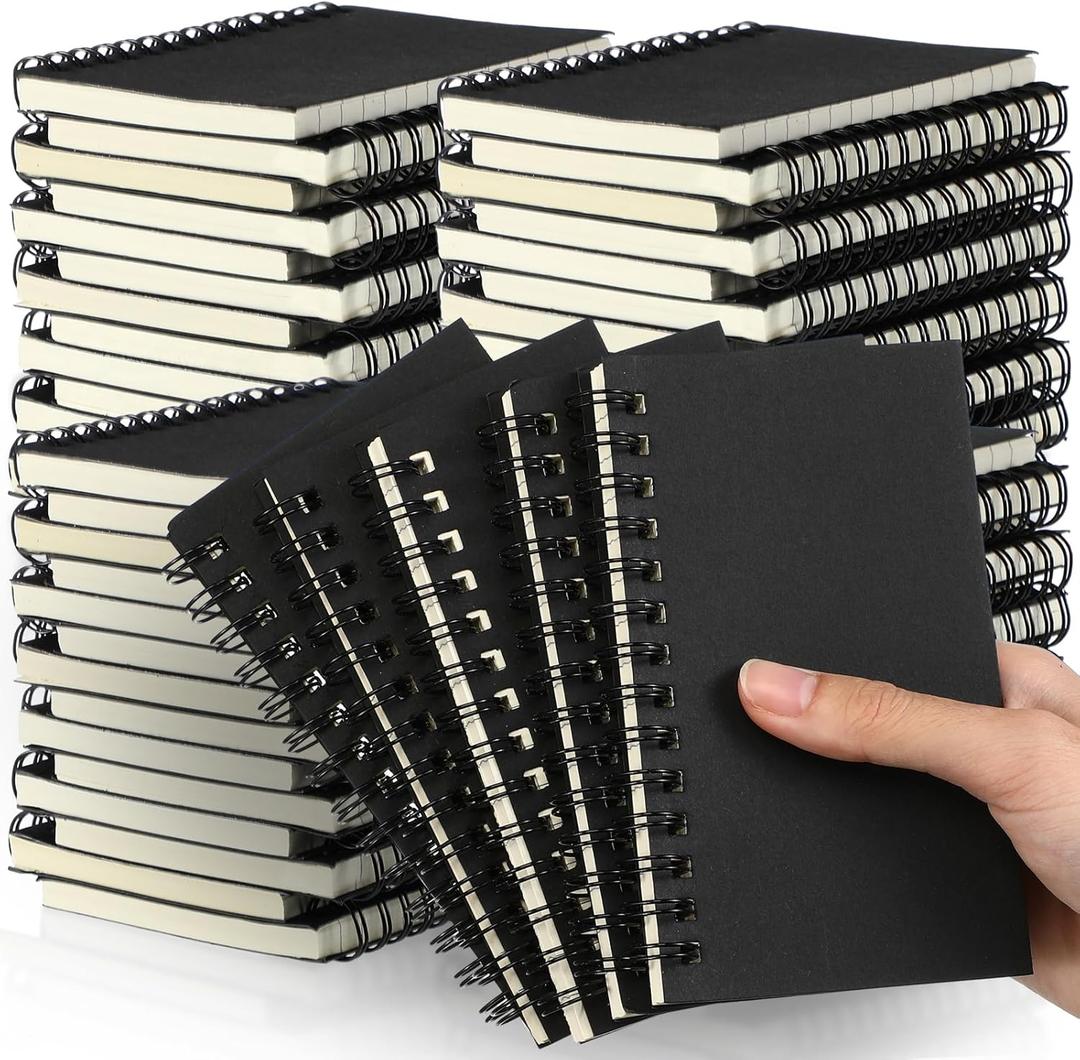 Jutom 54 Pcs Small Spiral Notebooks Memo Pads 3x5 Bulk Small Pocket Notebooks Mini Notepads with Lined Pages Mini Journals for Christmas Office School Work Supplies, 120 Pages (Black)