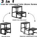 Step Stool for Adults,Holds up to 500Lb,3 in1 Heavy Duty Sturdy Two Step Stool for Kichen/Bathroom/High beds, Wooden&Metal Frame, Non-Slip Pads (Black)