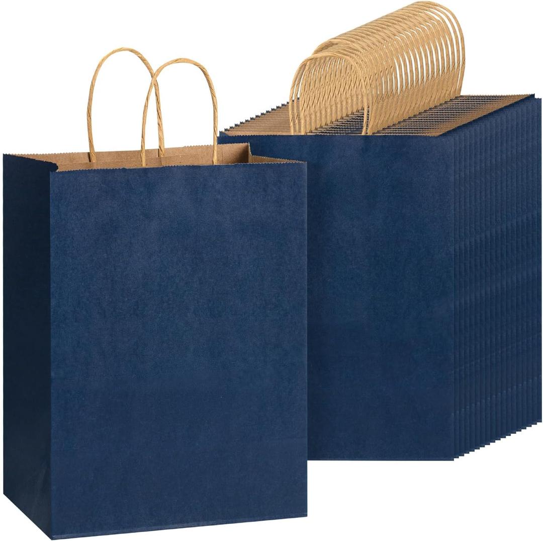 Mr. Pen- Paper Gift Bags with Handles, 32 Pack, 7.6" x 4.7" x 10.6", Medium Kraft Easter Gift Bags with Handles Bulk, Ideal for Gifts, Weddings, Baby Showers, Birthdays, Shopping, Party Favor (Navy Blue)