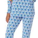 Womens Henley Pajamas Set 2 Piece Long Sleeve Monkey Print Lounge Sets Preppy Sleepwear Pjs for Bridal Party, Holiday & Travel Outfit(Blue, XX-Small) (XS)