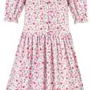 Spadehill Women Halloween Babara Midi Puff Sleeve Dress Button Print Pleated Costume L