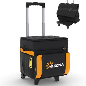 Cooler with Wheels and Handle, 50 Can Rolling Cooler, Portable Collapsible Soft Cooler Bag with Wheels,Leakproof Insulated Wheeled Cooler for Beach, Camping, Patio Travel, Outdoor, Ball Fields (BLACK ORANGE)