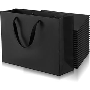 MAQUITA Black Gift Bags, 20pcs 15.8"x4.7"x11" Kraft Paper Black Shopping Bags with Handles, Merchandise Retail Wrapping for Business, Craft Grocery, Boutique, Party Favor, Wedding