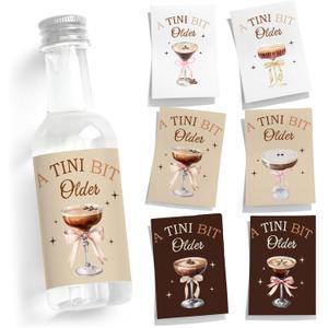 Clabby 48 Pcs a Tini Bit Older Birthday Espresso Martini Label Mini Liquor Bottle Sticker a Tini Bit Older Party Decoration Label Cup Stickers for Birthday Bachelorette Party Decoration(Espresso)