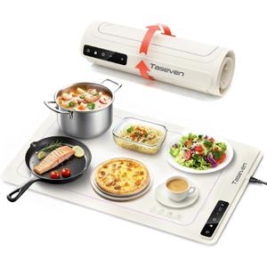 Food Warming Mat, Silicone Heating Tray with 7 Temperature Settings, Quick Full Surface Heating Pad, Thermochromic Line, Kids Lock, Electric Warming Tray for Buffets Party