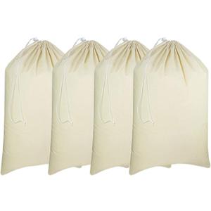 Urban Villa Laundry Bags 4-Pack 28x36" Extra-Large Cotton Canvas Heavy Duty Washable Durable Travel Laundry Sacks with Drawstring Closure Reusable Hamper Liners for Dirty Clothes Delicates & Lingerie (Natural)