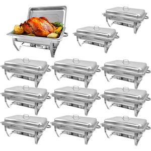 12 Pack Stainless Steel Chafing Dishes 8 Quart Full Size Chafing Dish Buffet Set Silver Rectangular Catering Chafer Warmer for Buffet Banquet Party Catering Supplies