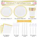 Ziliny 350 Pcs White and Gold Foil Scalloped Plate Napkin Cup for 50 Guest