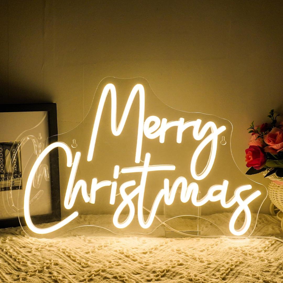 WLHOPE Merry Christmas Neon Sign Dimmable Neon Signs For Wall Decor Led Lights For Christmas Bar Man Cave Club Party Room Shop Window Bedroom Decoration Gifts USB Powered 12.6x16.14in