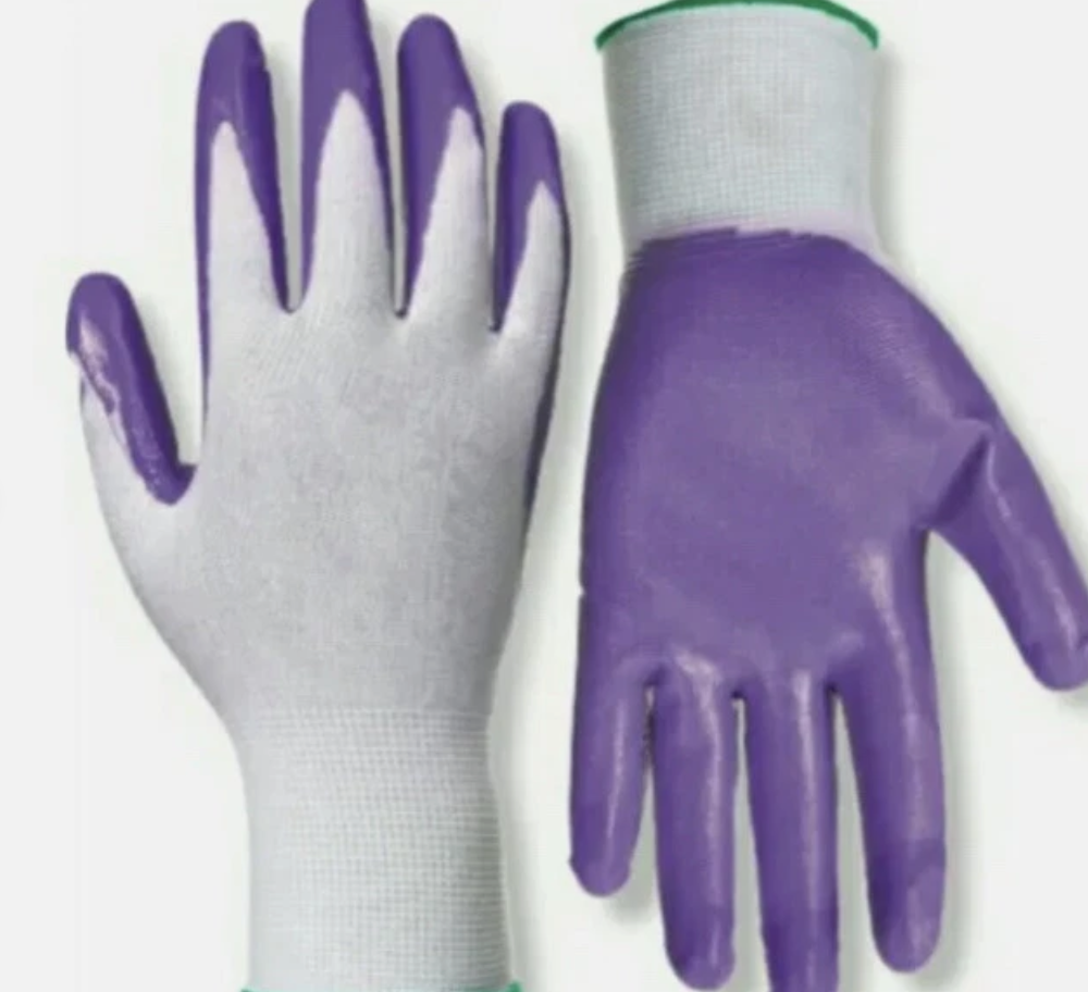 Red Steer Nitrile Palm Gardening Gloves Purple White Medium 10 Pairs Women