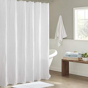 Madison Park Arlo 100% Cotton Shower Curtain, Texture Waffle Weave Design Hotel Quality, Soft Trendy Bathroom Décor, Machine Washable, Bathtub Fabric Privacy Screen, 72" x 72", White