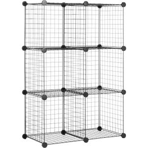 Amazon Basics 6 Storage Shelves with 6 Cube Wire Grid, Stackable Cubes, Black, 14" D x 14" W x 14" H